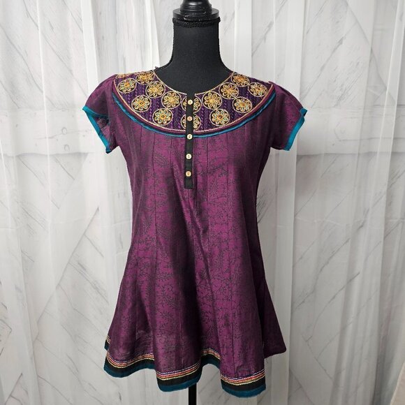 NWT Pothy's Purple Orange Floral Embroidered Ethnic Boho Babydoll Blouse Size XL - Picture 14 of 14